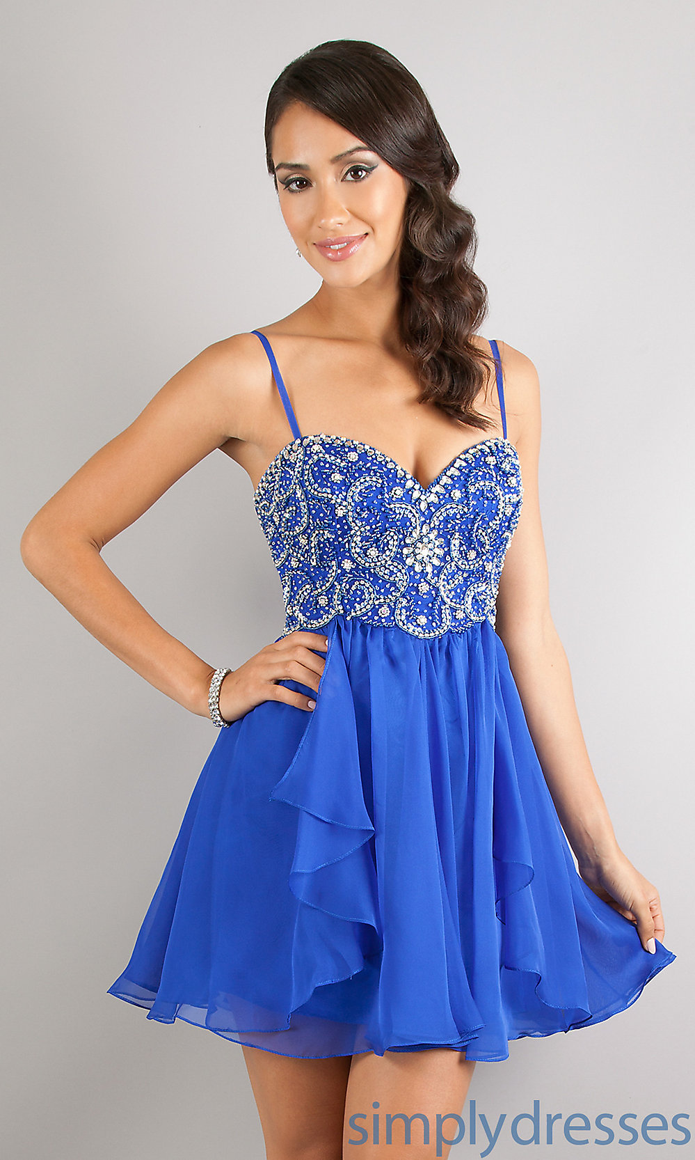 Cheap Glitter Blue Sweetheart Spaghetti Straps Cocktail Dress